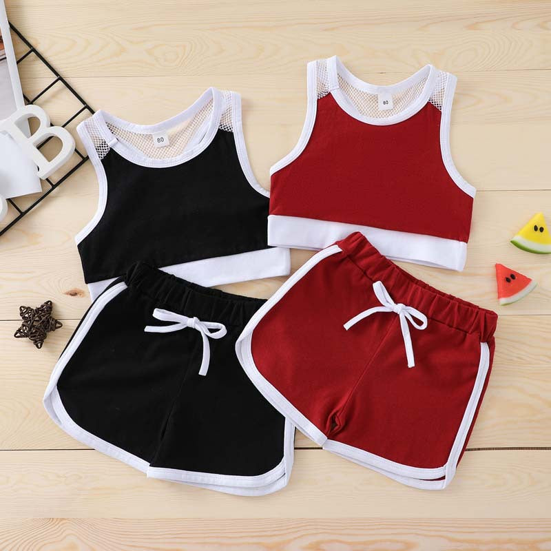 Toddler Kids Solid Contrast Tank Top Shorts Breathable Sportswear - PrettyKid