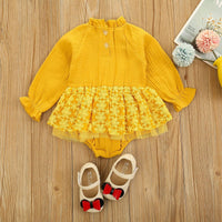 Baby girls lace hook flower stand collar long sleeve Jumpsuit - PrettyKid