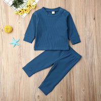 Baby Boys Girls Long Sleeve Shoulder Button Knit Bottomed Shirt Set - PrettyKid