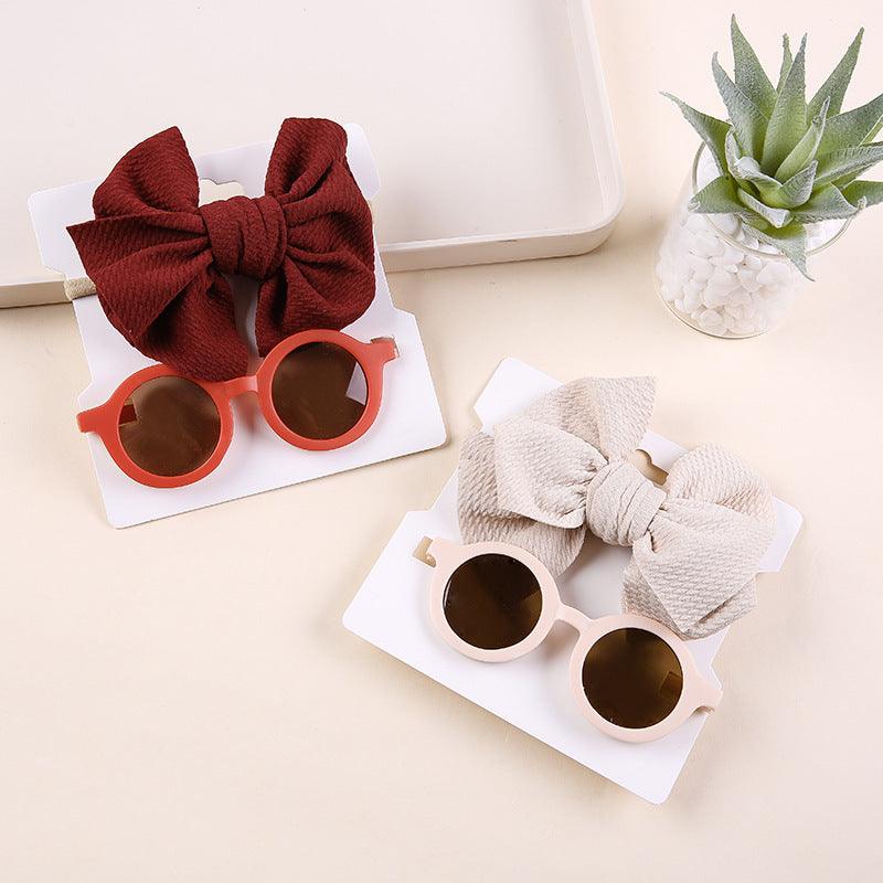 Children's Headwear Bow Nylon Hair Sunglasses Two-piece Set