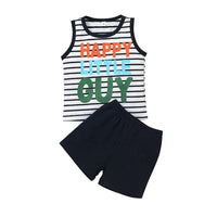 Toddler Kids Boys' Striped Lettered Print Vest Solid Pants Set - PrettyKid