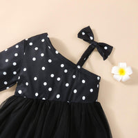 Toddler Girls Polka Dot One Shoulder Mesh Stitched Dress - PrettyKid