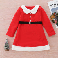 Toddler Kids Girls Doll Collar Red Long Sleeve Santa Dress Wholesale Girls Dresses - PrettyKid