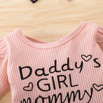 Baby Girls Alphabet Print Jumpsuit Striped Trousers Hair Accessories Three Piece Valentine's Day Dress - PrettyKid
