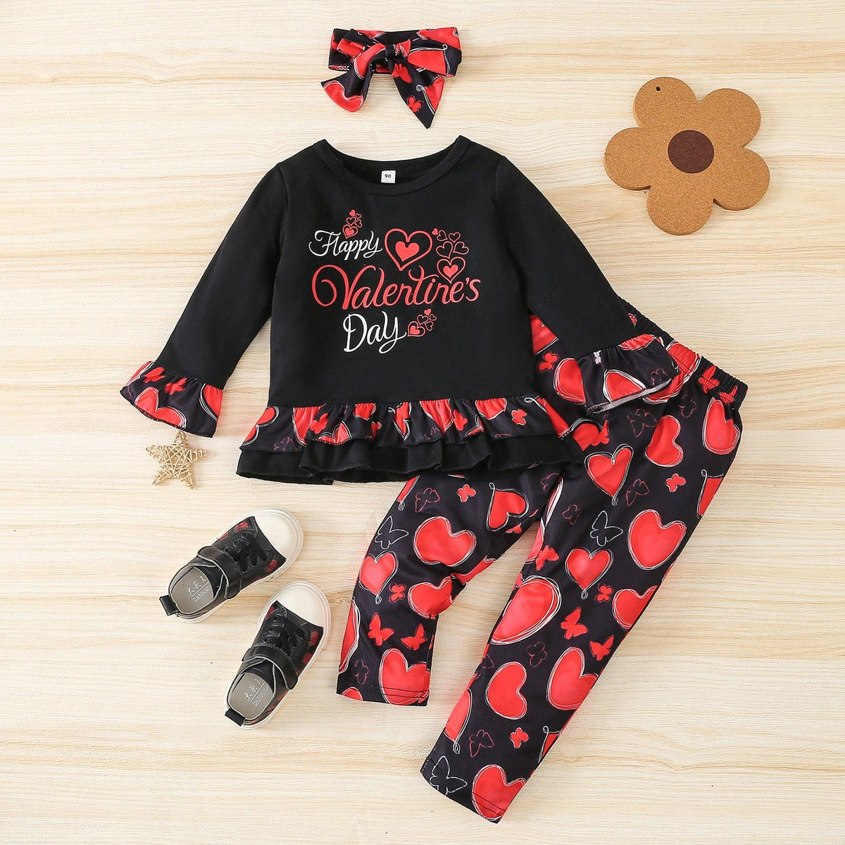 Toddler Kids Girl Solid Letter Long Sleeve Top Love Printed Pants Valentine's Day Set - PrettyKid