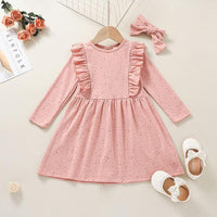 Toddler Kids Bow Pink Long Sleeve Dress - PrettyKid