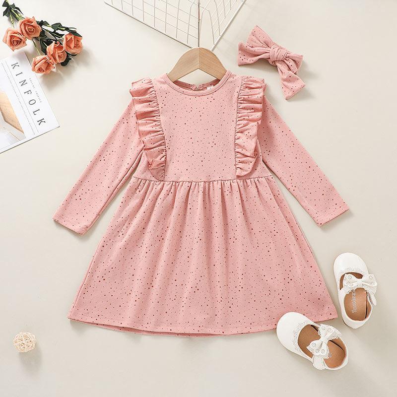 Toddler Kids Bow Pink Long Sleeve Dress - PrettyKid