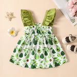 9M-4Y Little Girls Avocado Watermelon Print Ruffle Trim Dresses Wholesale Girls Fashion Clothes - PrettyKid