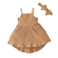 Summer Solid Color Suspender Dress+headband Two-piece Set - PrettyKid