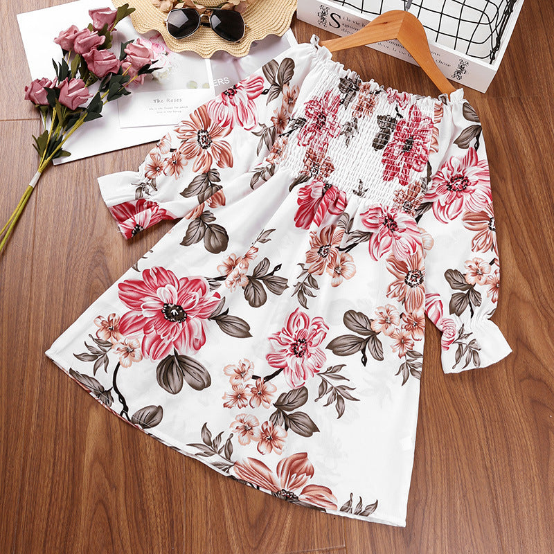 Kids Girls Flower Print Long Sleeve Dress Wholesale Childrens Clothing Online - PrettyKid