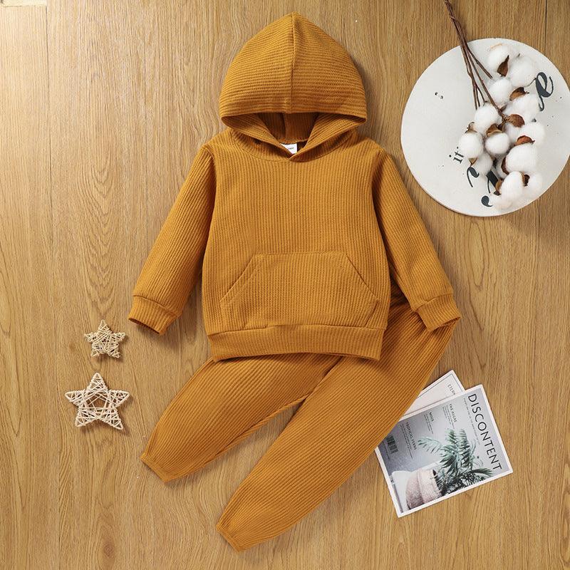 Toddler Kids Solid Color Hooded Long Sleeved Sweatshirt Set - PrettyKid