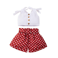 Toddler Kids Girls Solid Color Camisole Top Love Print Shorts Two Piece Set - PrettyKid