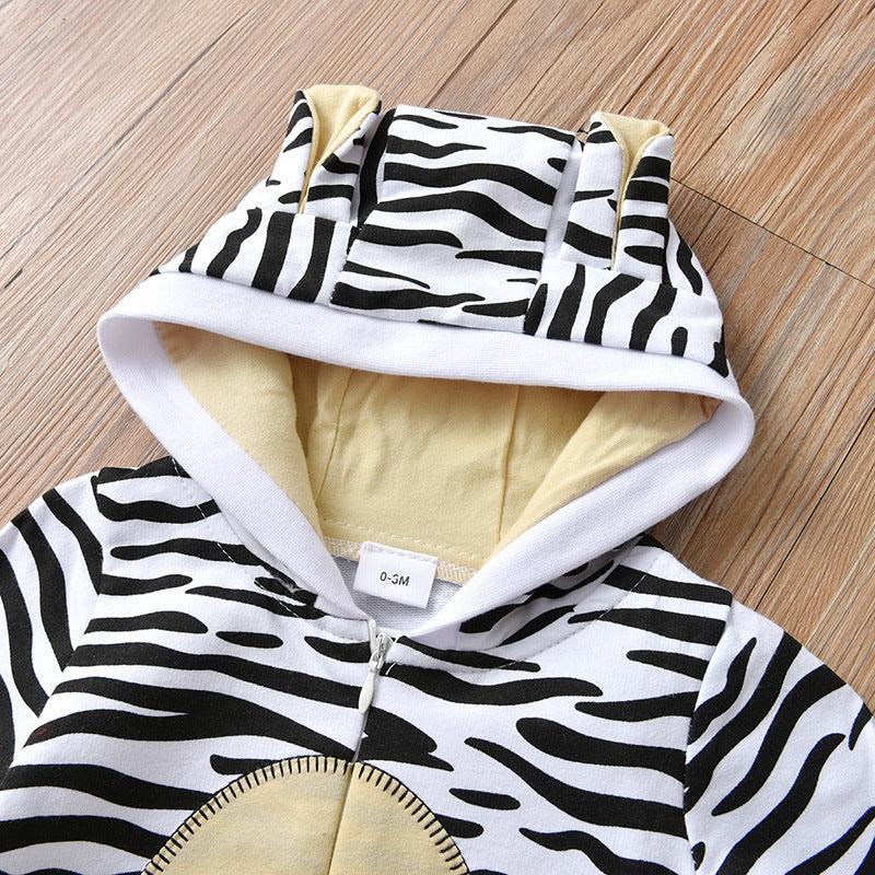 Baby Boys Girls Cartoon Tiger Shape Embroidered Cute Hooded Jumpsuit - PrettyKid