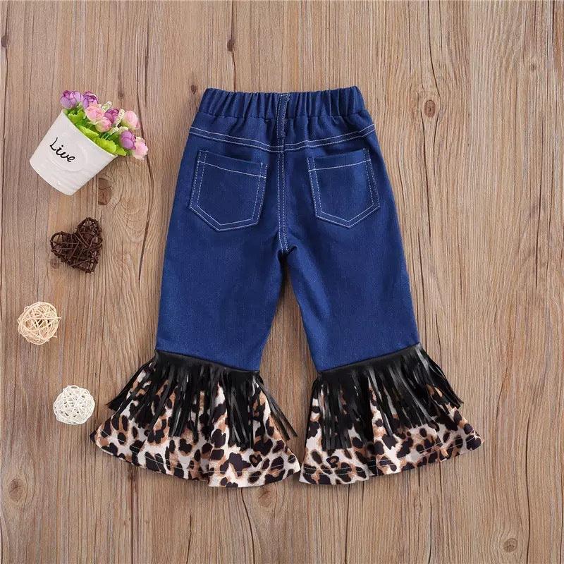 Toddler Kids Girls Denim Fringe Flared Pants Children's Fashion Clothing Wholesale - PrettyKid