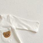 Baby Spring and Autumn New Style Pit Stripe Boys and Girls' Solid Little Bear Round Neck Bodysuit - PrettyKid