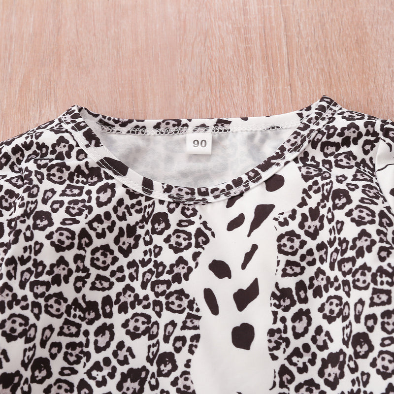 Toddler Girls Leopard Long Sleeve T-shirt Beaded Denim Pants Set - PrettyKid