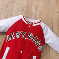 Baby Boys Long Sleeve Lettered Printed Bomber Jumpsuit - PrettyKid