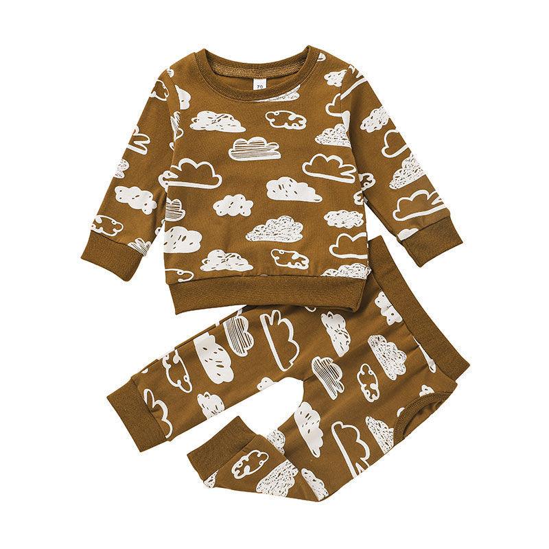 Toddler Boys Girls Cloud Rainbow Printed Long Sleeve Suit - PrettyKid