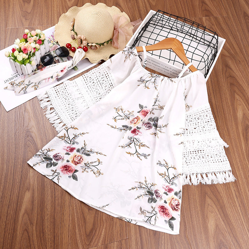 Children Girls Flower Print Long Sleeve Patchwork Dress - PrettyKid