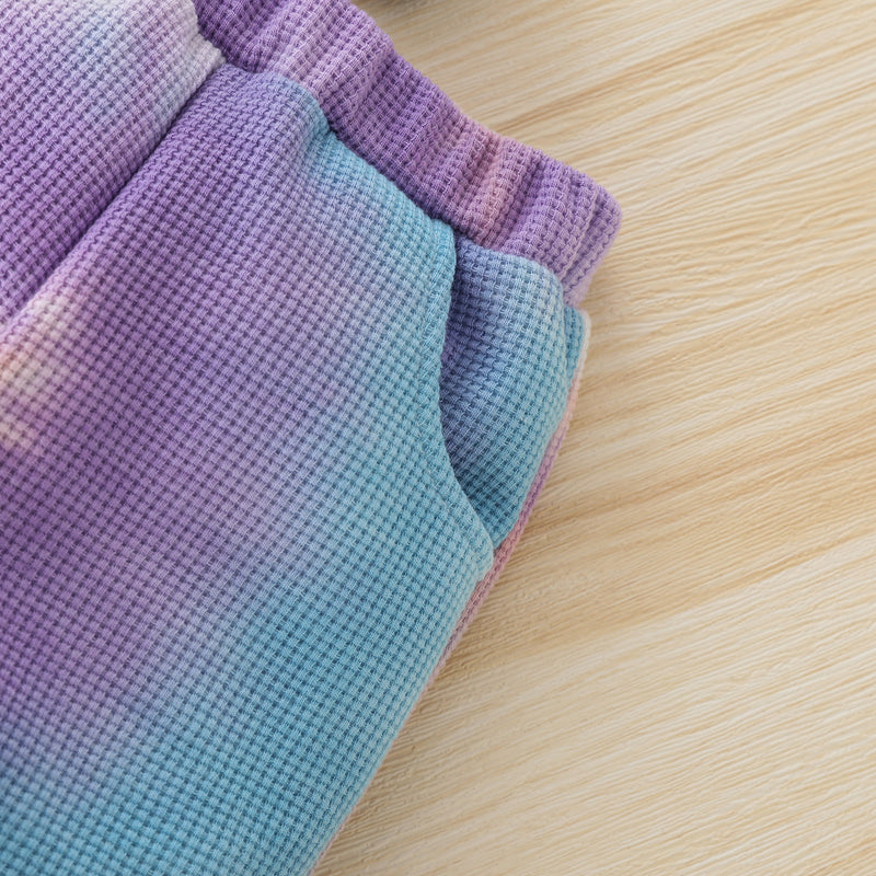 Toddler Kids Girls' Letter Printed Tie Dyed Hoodie Long Sleeve Set - PrettyKid