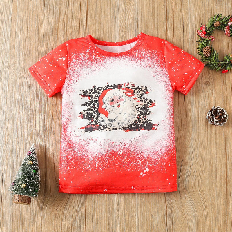 Children's Boys Round Neck Short Sleeve Cartoon Christmas Printed T-shirt - PrettyKid