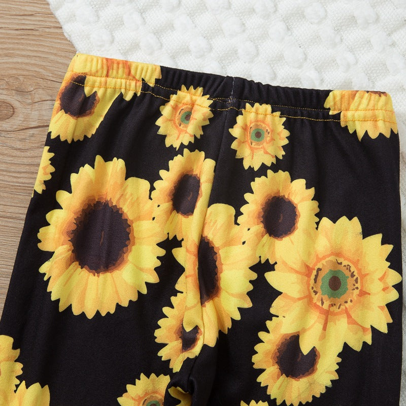 Toddler Girls Solid Color Top Flower Print Pants Set - PrettyKid
