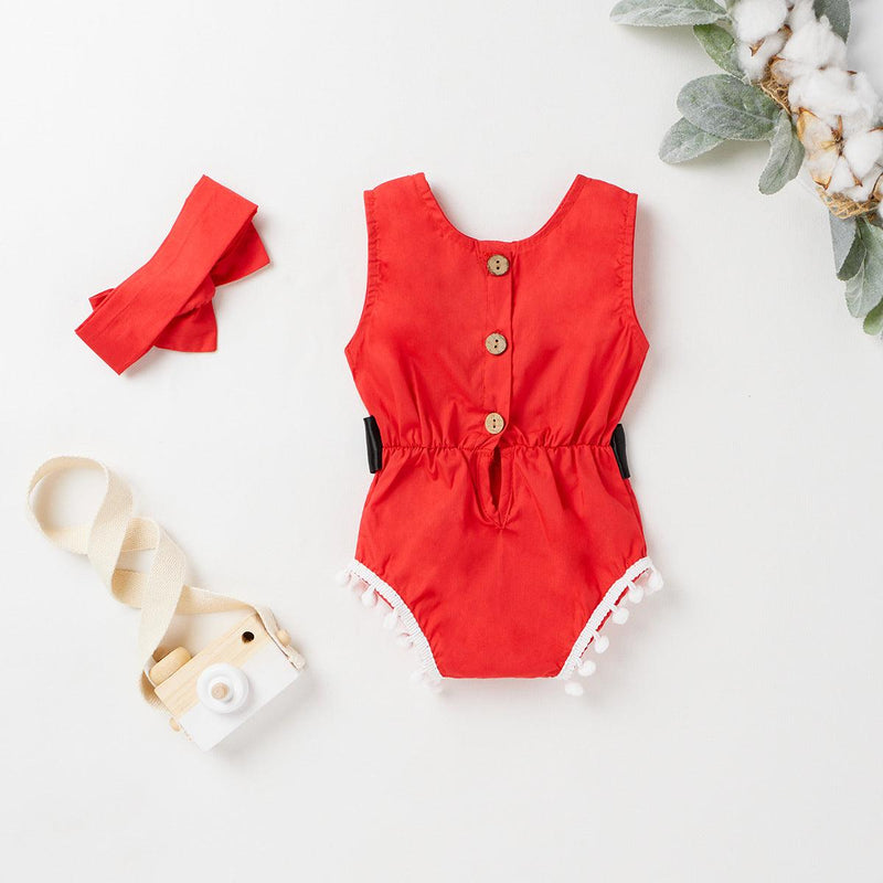 Baby Girls Red Baby Collar Tassel Jumpsuit Christmas Dress - PrettyKid