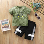 Toddler Kids Boys' Round Neck Short Sleeve Camouflage T-shirt Letter Shorts - PrettyKid