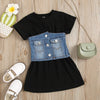 Toddler Kids Girls Short Sleeve T-shirt Skirt Denim Waist Cover Set Bulk Childrens Clothing - PrettyKid