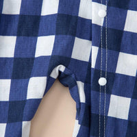 Baby Blue and White Plaid Long Sleeve Diagonal Jumpsuit - PrettyKid