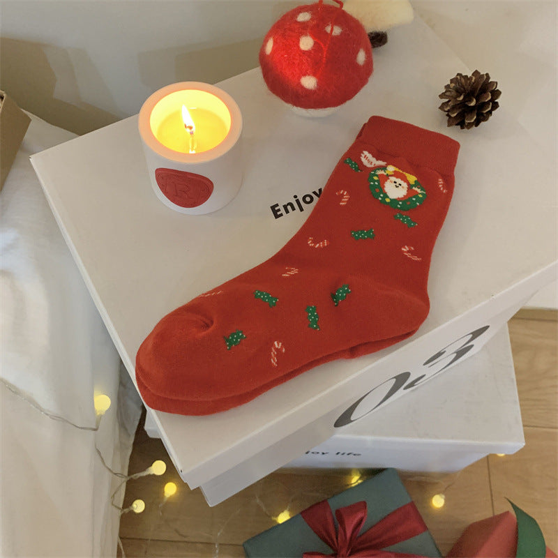 Women Red Mid-calf Socks New Year Christmas Socks - PrettyKid