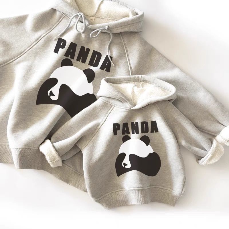 Mommy and Me Winter Solid Cute Panda Long Sleeve Hooded Sweater - PrettyKid