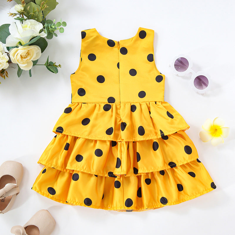 9M-4Y Toddler Girls Polka Dots Ruffle Tank Dresses Wholesale Girls Fashion Clothes - PrettyKid