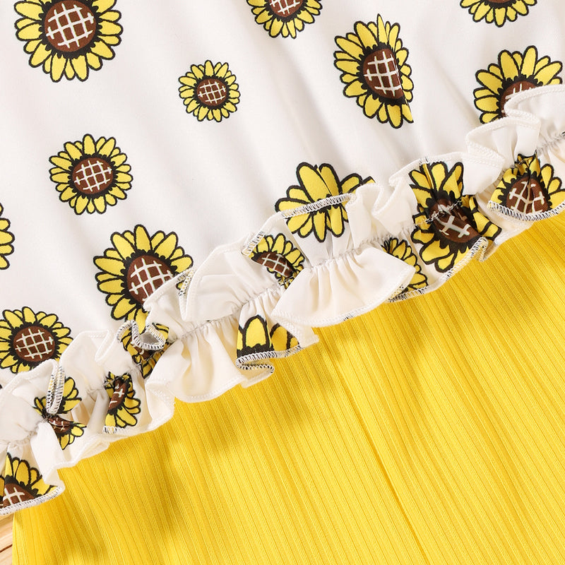Toddler Kids Girls Bow Sunflower Printed Suspender Jumpsuit Wholesale Girls Boutique Clothing - PrettyKid