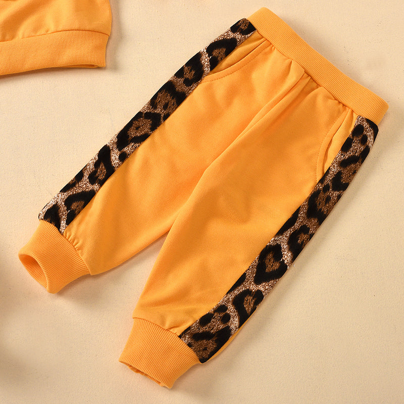 Children Girls Love Leopard Long Sleeved Sweater Pants Set - PrettyKid