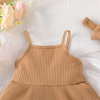 Summer Solid Color Suspender Dress+headband Two-piece Set - PrettyKid