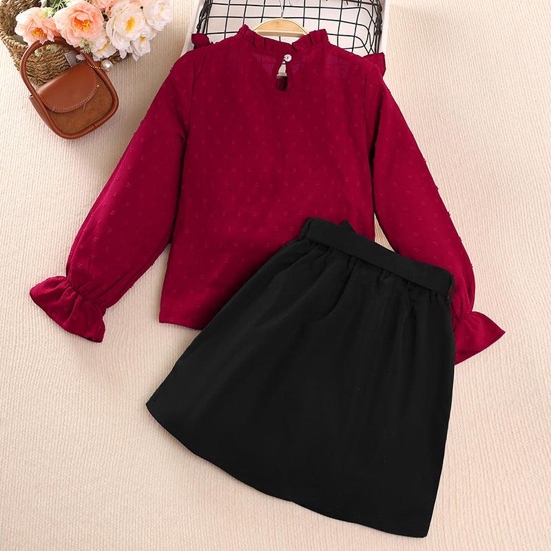 Girls' Mesh Lace Patchwork Top Skirt Two-piece Set