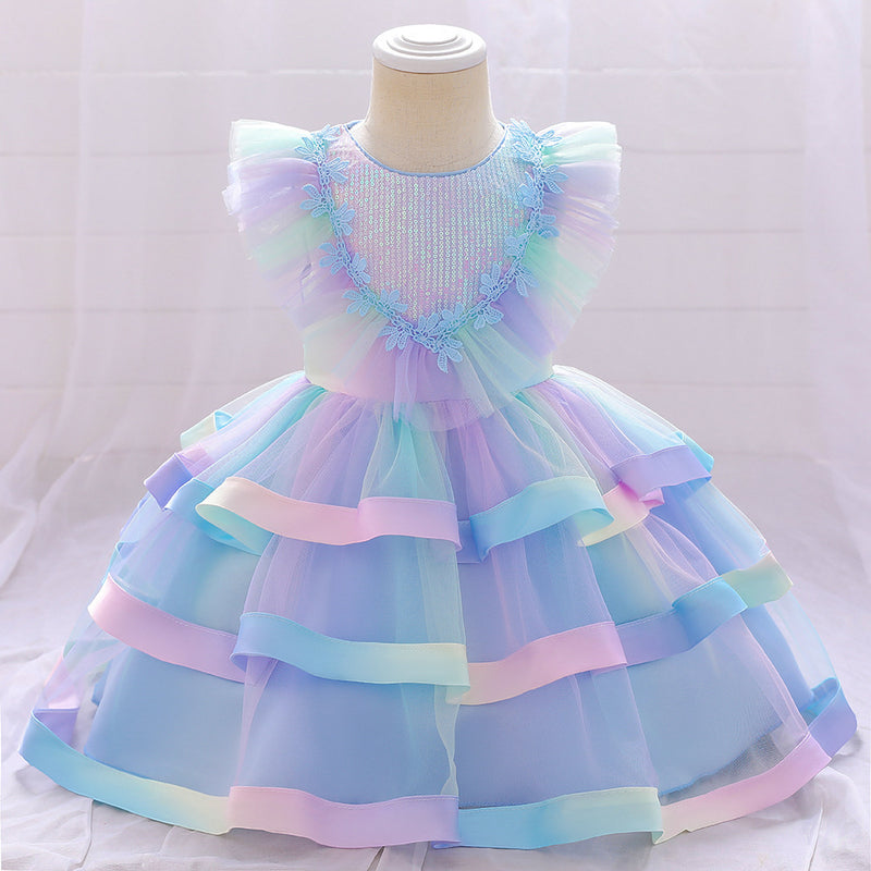 Baby Girls Glitter Colored Cake Skirt Pompous Gauze Skirt - PrettyKid