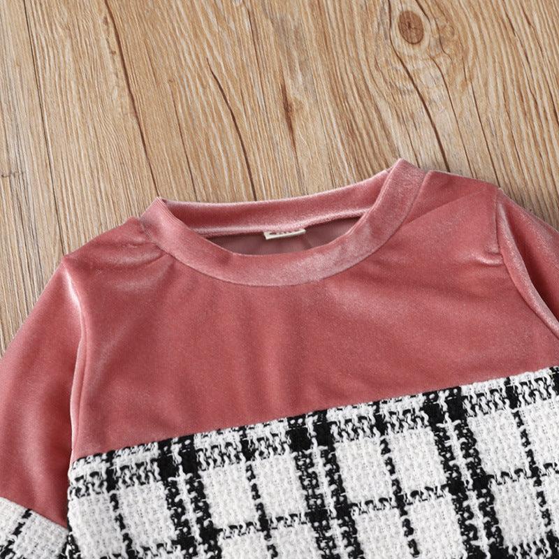 Toddler Kids Girls Pink Plaid Pullover Skirt Set - PrettyKid