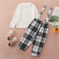 Toddler Kids Girls Solid Color Long Sleeve Top Black and White Plaid Suspender Suit Children's Boutique Suppliers - PrettyKid