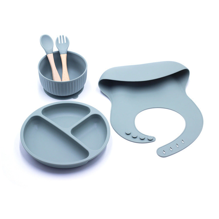 2021 New Silicone Children's Pocket Silicone Bibs & Bowl & Spoon & Fork & Plate Set - PrettyKid