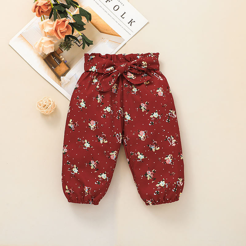 Baby Girls Solid Color Long Sleeve Jumpsuit Flower Print Pants Set - PrettyKid