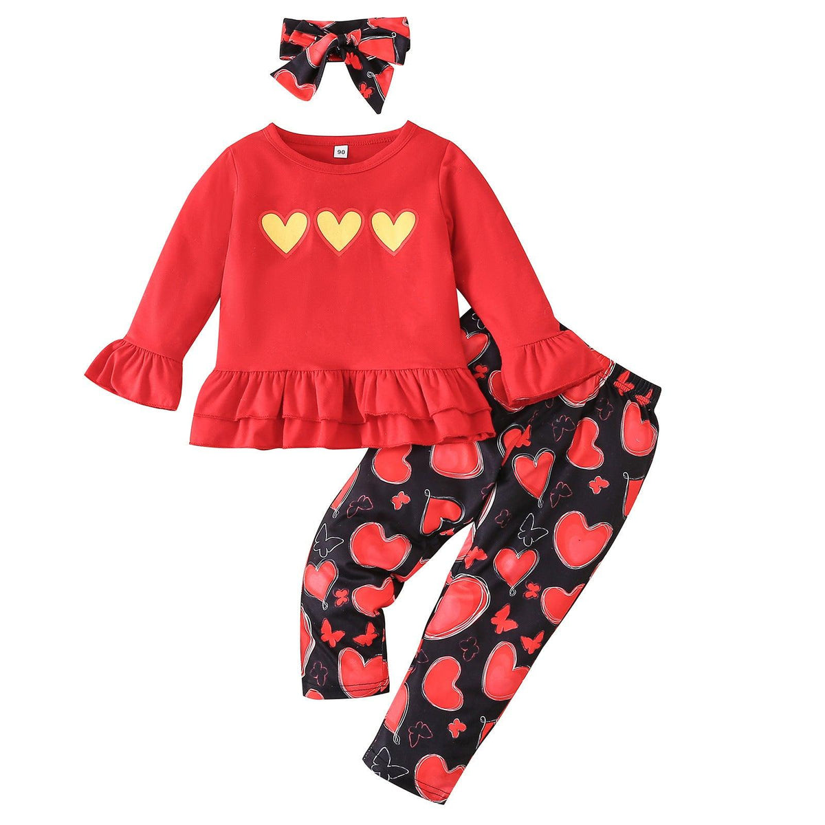 Toddler Kids Girl Solid Letter Long Sleeve Top Love Printed Pants Valentine's Day Set - PrettyKid