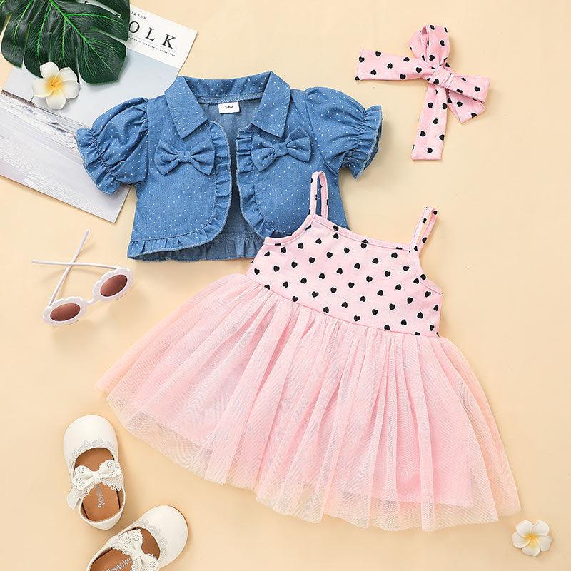 Toddler Girls' Denim Top Dot Suspender Skirt Set - PrettyKid