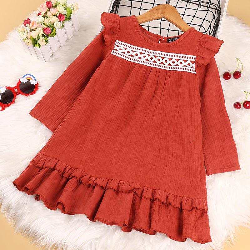 Toddler Kids Girls Lace Embroidered Long Sleeve Dress - PrettyKid