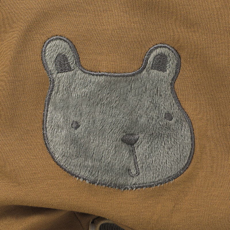 Baby Boys Solid Color Long Sleeve Cartoon Bear Jumpsuit - PrettyKid