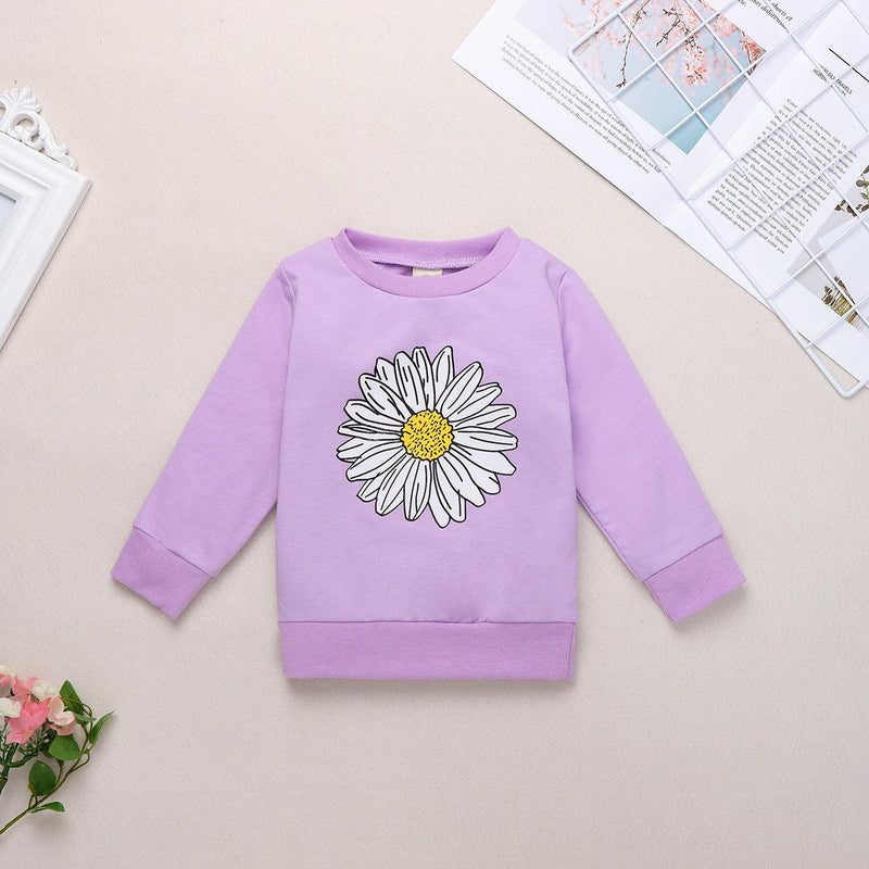 Toddler Kids Boys Girls Solid Daisy Print Long Sleeve Sweater - PrettyKid