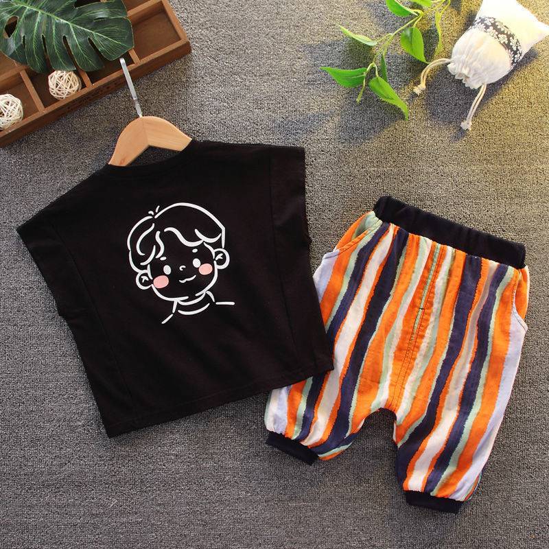 Boys' Summer Clothes 2022 New Magnanimous Suit Baby Summer Half-sleeves Handsome Small Children Summer Shirt Two-piece - PrettyKid