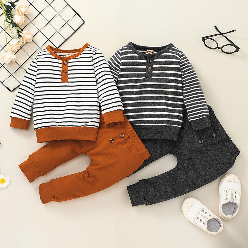 Toddler Boys Striped Pullover Long Sleeve Suit - PrettyKid