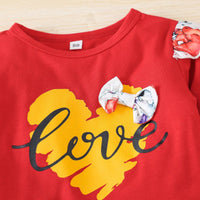 Toddler Kids Girl Solid Letter Love Print Long Sleeve T-Shirt Short Skirt Valentine's Day Set - PrettyKid